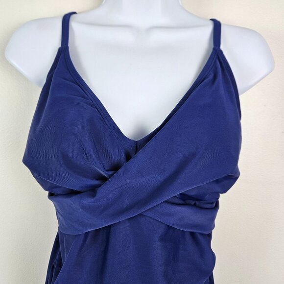 Womens B2prity Crossover Front Navy Blue One Piece Ruched Swimsuit Size 2XL - Picture 4 of 7